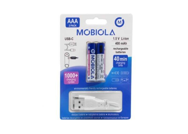 Batterie rechargeable MOBIOLA 400 mAh 1,5 V 1000 mAh AAAA 400, USB-C, lot de 2