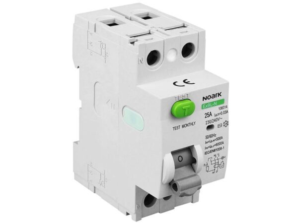 Disjoncteur différentiel PS 2P, 25 A, monophasé, 30 mA, AC, UE, NOARK.