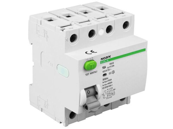 Disjoncteur différentiel PS 4P, 16 A, triphasé, 30 mA, CA, UE, NOARK.