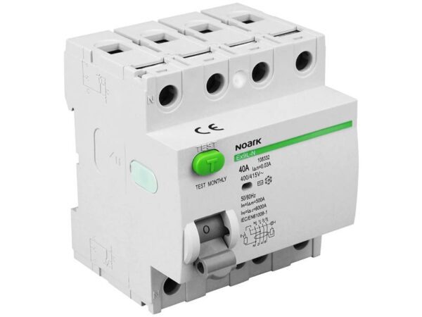 Disjoncteur différentiel PS 4P, 40 A, triphasé, 30 mA, CA, UE, NOARK.