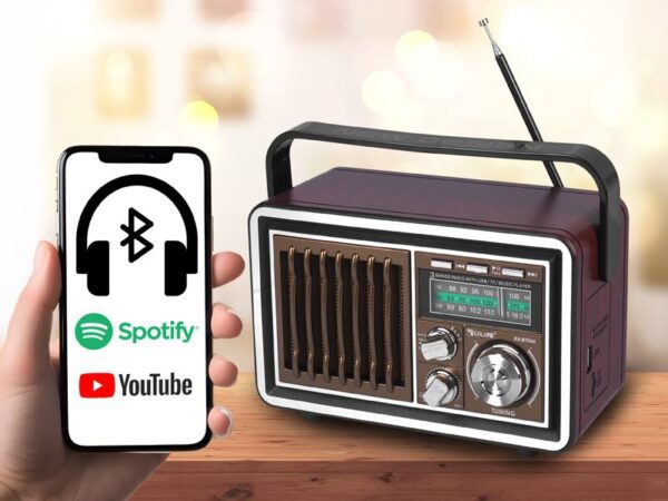 Radio portable PS Drawa rétro, Bluetooth, FM, USB, SD, AUX, marron