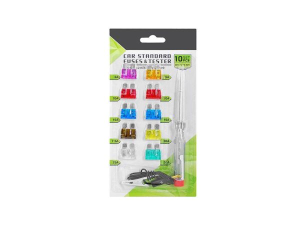 Jeu de fusibles automobiles, 10 pièces + testeur.