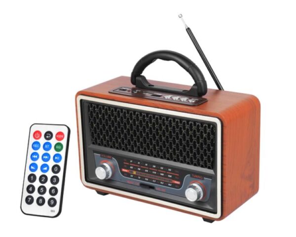 Radio portable rétro PS Ina avec Bluetooth, FM, USB, SD et AUX, télécommande, panneau gris