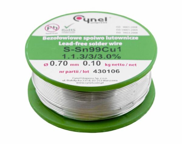 PS Cyna Sn99Cu1 0,70/100 g, Cynel, sans plomb.
