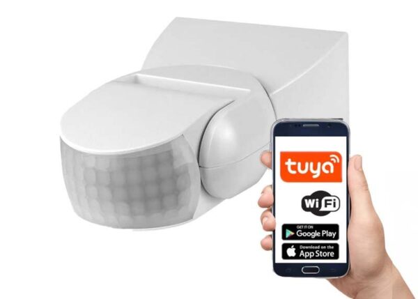 Détecteur de mouvement PIR 180° 1200W, IP65, montage en surface, Wi-Fi, TUYA blanc