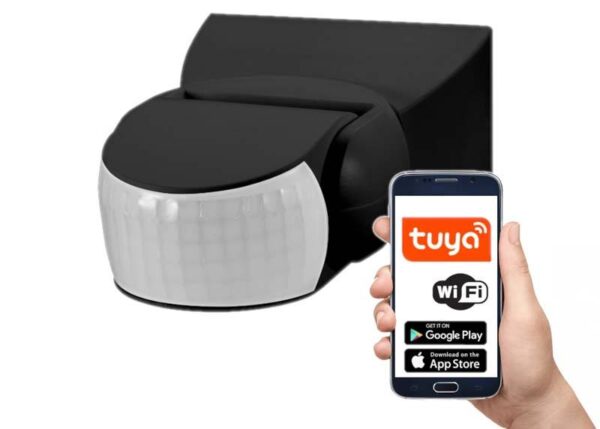 Détecteur de mouvement PIR 180° 1200W, IP65, montage en surface, Wi-Fi TUYA noir