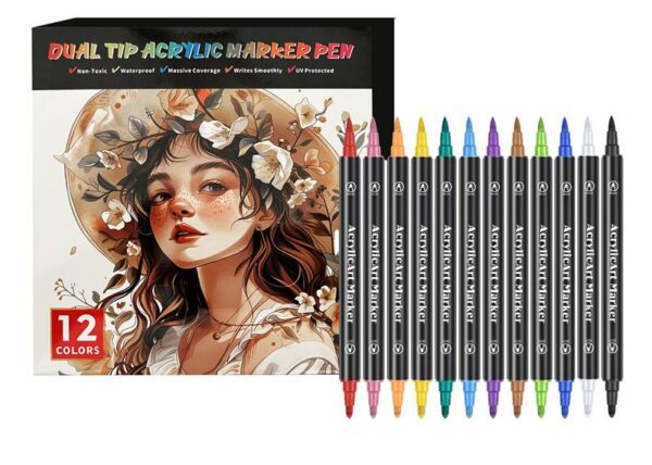 Marqueurs acryliques double face pour peindre surfaces, pierres, métaux, lot de 12 GGW