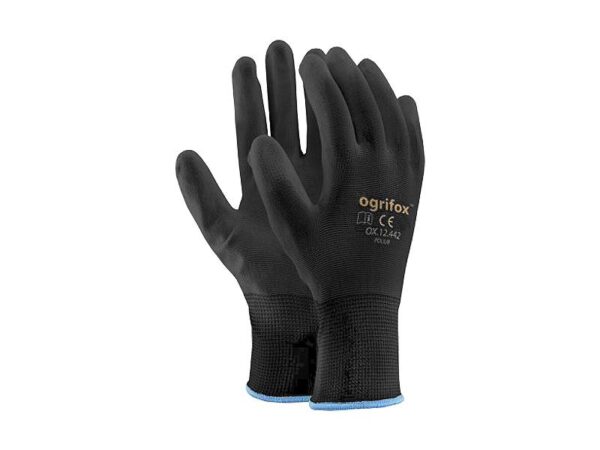 Gants de protection en polyester de 9 pouces, enduits de polyuréthane, noirs (12 paires).