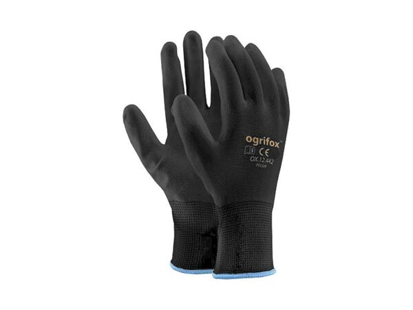 Gants de protection en polyester 10 pouces, enduits de polyuréthane, noirs (12 paires)