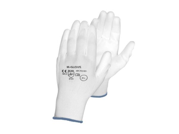 Gants de protection en polyester de 9 pouces, enduits de polyuréthane, blancs (12 paires).