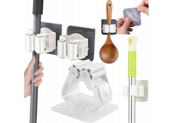 Support mural universel auto-adhésif pour balais, brosses et outils