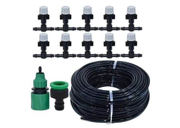 Rideau d'eau, système d'irrigation de jardin 10 m, kit (10 arroseurs brumisateurs, 10 raccords en T réglables, raccord rapide, embout de robinet 1/2" 3/4")