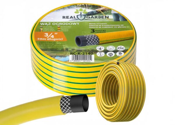 Tuyau d'arrosage renforcé 50 m, 3 couches, 19 mm (3/4") résistant aux UV
