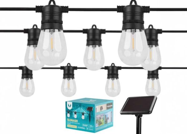 Guirlande lumineuse solaire en verre LED SUNARI FLS-60 7,5 m, 10 ampoules. Haute qualité.