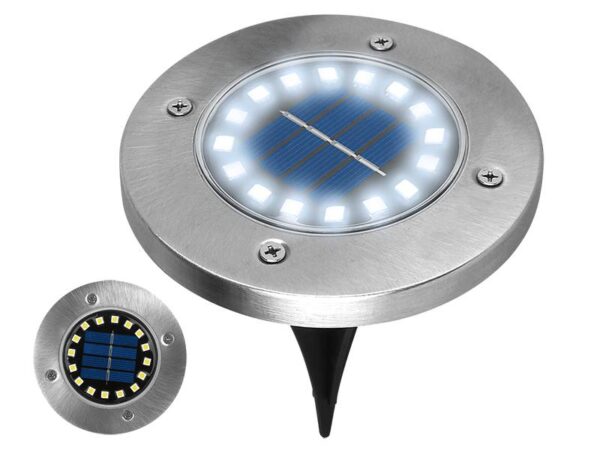 Lampe de jardin, d'allée, de pelouse, solaire, 16 LED, 6000K, argent