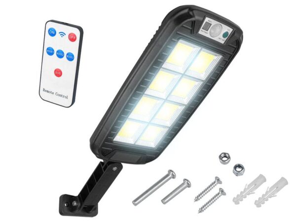 Lampe solaire LTC 8xCOB 4500K avec détecteur de mouvement, détecteur crépusculaire et télécommande haute qualité