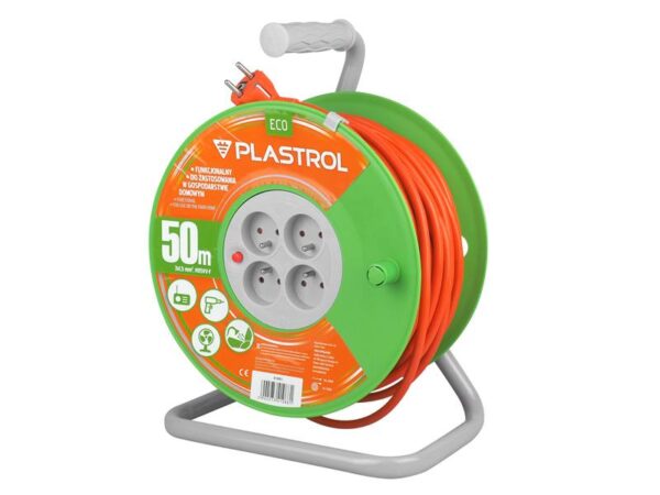 Enrouleur de rallonge PS ECO LINE, 4x2p+Z, 16A, 3680W, câble 3x1,5mm H05VV-F, 50m, orange.