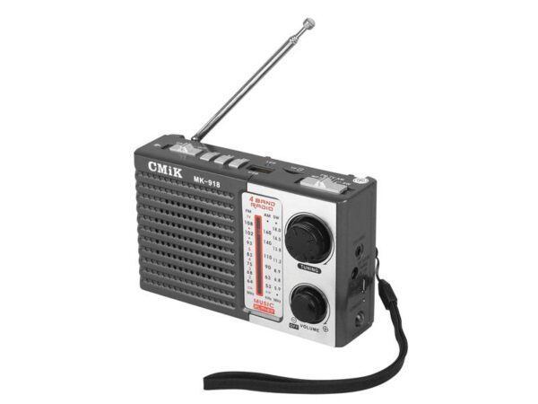 Radio portable MK-918 FM, USB, carte TF, entrée auxiliaire, panneau LED, lampe torche, 3 piles AA (BL5C incluses), grise