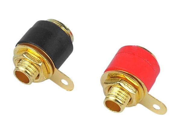 Prise banane, noire/rouge, plaquée or