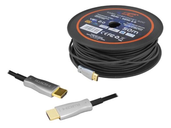 Câble optique HDMI-HDMI 50 m, 2,0 V, 4K 60 Hz, connecteurs plaqués or.