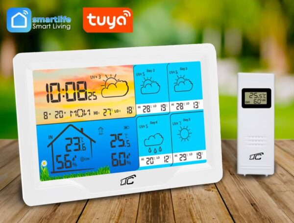 Station météo intelligente LTC avec écran couleur, blanche, TUYA