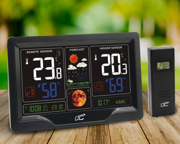 Station météo LTC avec écran couleur, multifonctionnelle, NOIRE