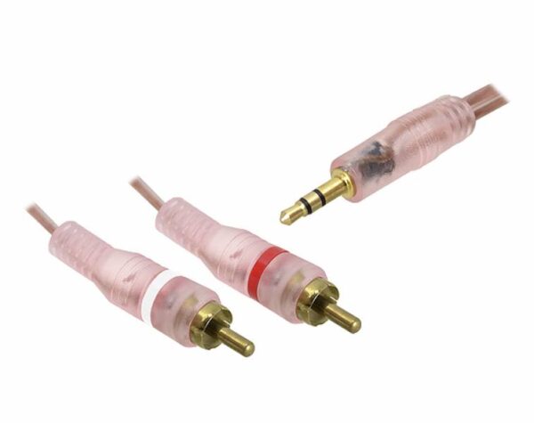 Câble Jack 3.5 - 2 prises RCA 1,5 m, transparent.