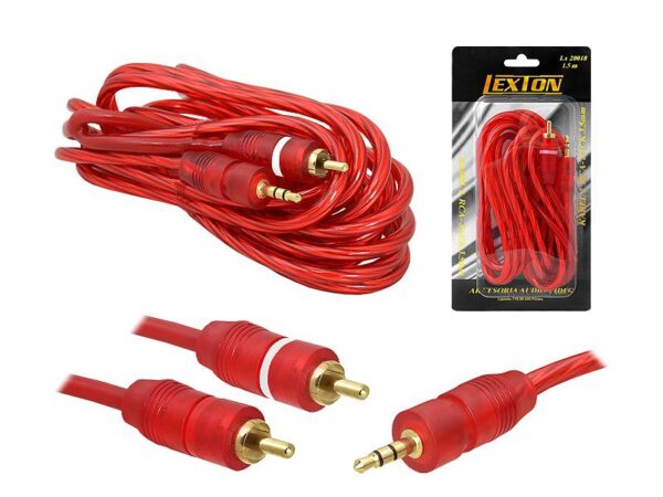 Câble Jack 3.5 - 2 prises RCA, 1,5 m, HQ, rouge, blister.