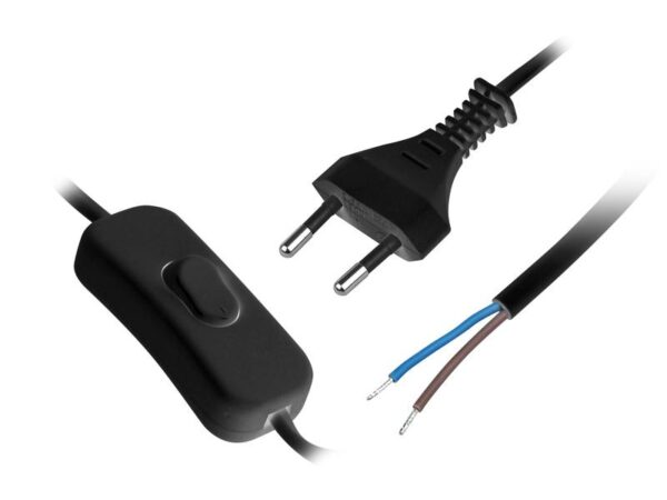 Câble de connexion avec fiche plate 2x0,5 Ω avec interrupteur, 2 m, noir