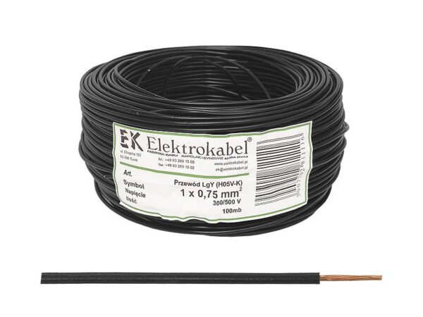 Câble LgY/H05V-K 1x0,5 noir (100 m).