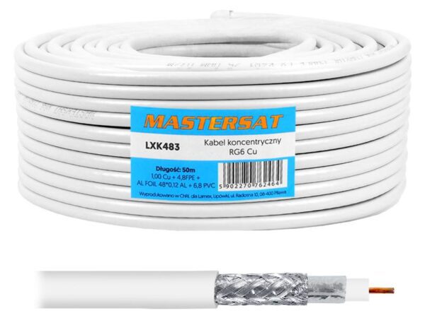 Câble coaxial Mastersat RG6 Cu 50m.