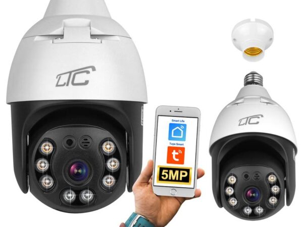 Caméra rotative PS Vision LTC avec lampe verte E27 230V IP65 PTZ Wifi IP 5 Mpix (Application Tuya/iOS/Android) NEUVE