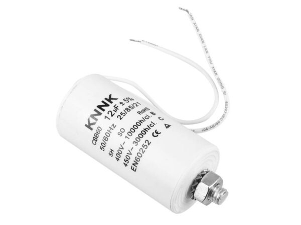Condensateur moteur 12uF / 450 VCA avec fil.