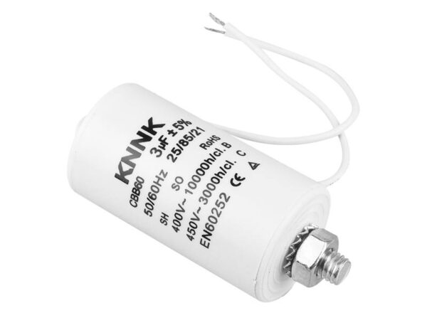 Condensateur moteur 3uF / 450 VCA avec fil.