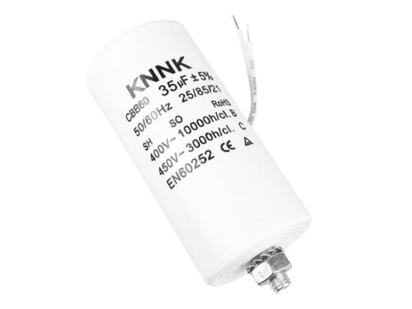 Condensateur moteur 35uF / 450 VCA avec fil.