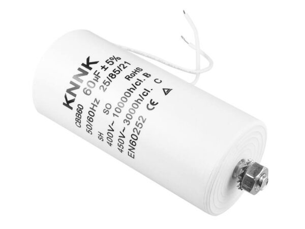 Condensateur moteur 60uF / 450VAC avec fil.
