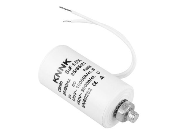 Condensateur moteur 8uF / 450 VCA avec fil.