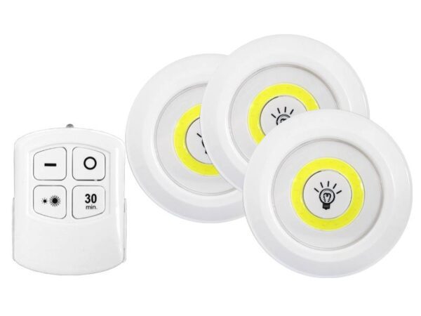 PS LTC Lot de lampes COB 1W, 3 pièces + télécommande.