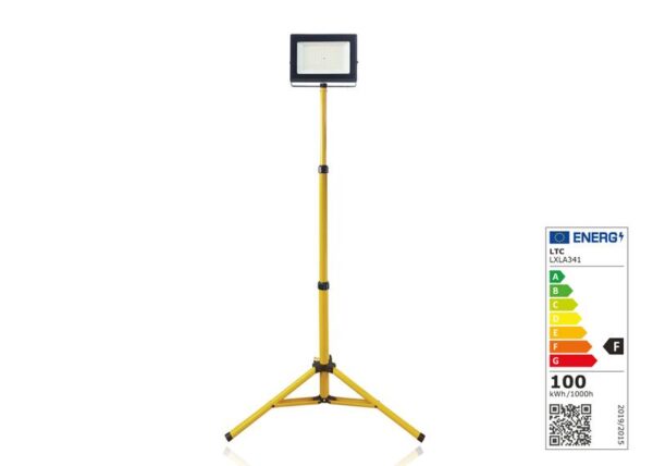 Projecteur LED sur trépied de chantier, halogène 1 x 100 W, 6 000 K, 220-240 V, 9 000 lm, lampe LTC