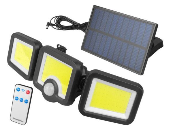 Lampe solaire 3x COB réglable, panneau solaire avec câble de 4 m, télécommande