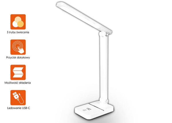 Lampe de bureau LED LTC, 3 W, 3 modes d'éclairage (3 000/4 000/6 000 K), réglable, batterie 1 200 mAh, blanche