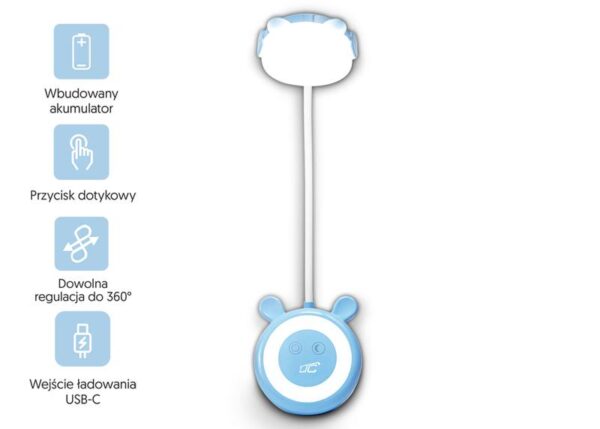 Veilleuse ours en peluche LTC pour enfants, 3 W, 3 couleurs de lumière (3000/4000/6000 K), réglable, batterie 1200 mAh, bleue