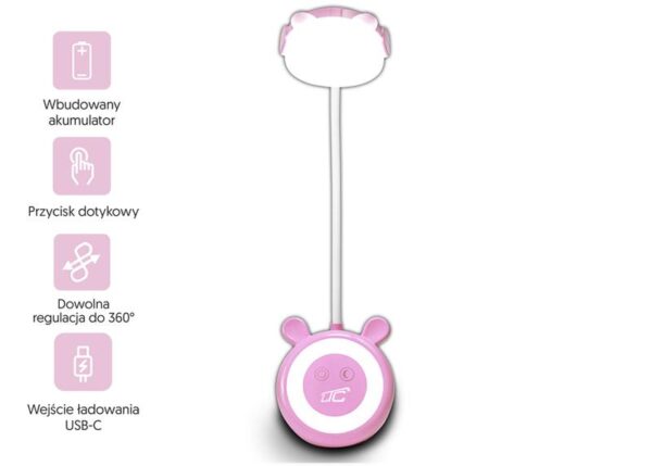 Veilleuse ours en peluche LTC pour enfants, 3 W, 3 couleurs de lumière (3000/4000/6000 K), réglable, batterie 1200 mAh, rose