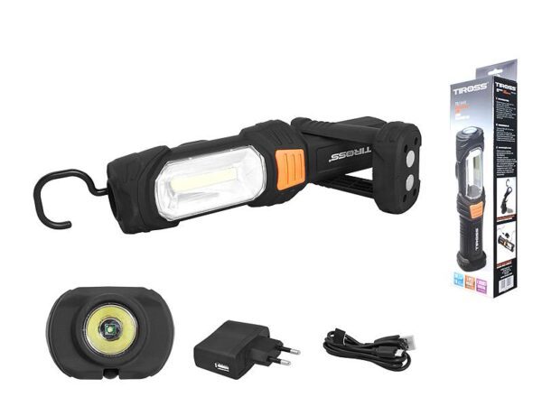 Lampe d'atelier LED professionnelle 1W + COB 3W avec batterie 2600mAh.