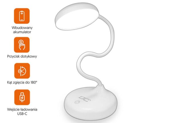 Lampe de bureau LED LTC 6 W, sans fil, 3 températures de couleur (3000/4000/6000 K), panneau tactile, blanche