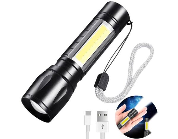 Lampe torche portable LTC 1 LED XPE+COB 3W 450lm, aluminium, batterie 500mAh, IP65