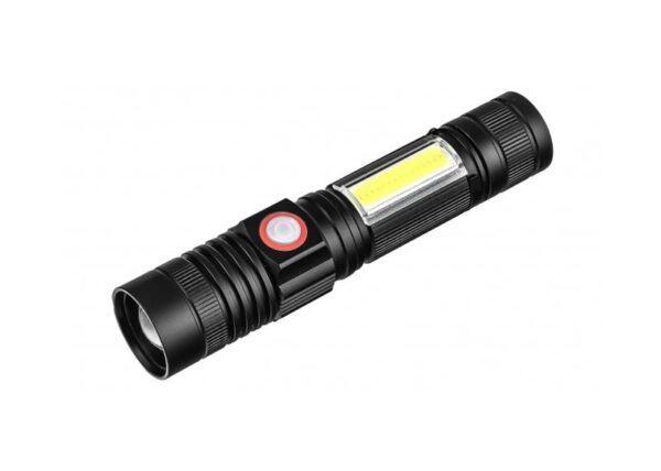Lampe torche portable 1 LED XPE+COB 4W 550lm, aluminium, batterie, IP65