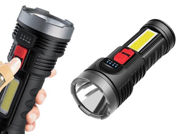 Lampe torche portable LTC 1 LED 10 W+ COB avec panneau solaire, 800 mAh