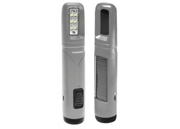 Lampe torche solaire portable TS2221, 1 LED 1 W (110 lm) + 6 LED SMD (60 lm), batterie 1200 mAh, grise