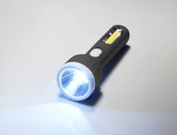Lampe torche portable TS-1856 1 LED 3W + 1 LED COB 2W avec batterie 1200mAh, noire.